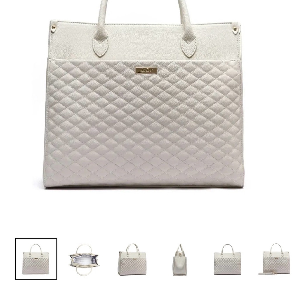 Elegant White Quilted Tote Bag